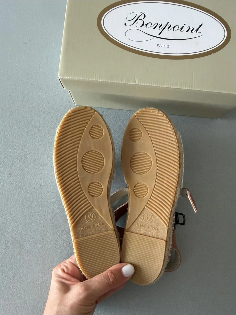 Bonpoint Little Girls White & Tan Espadrille Sandals